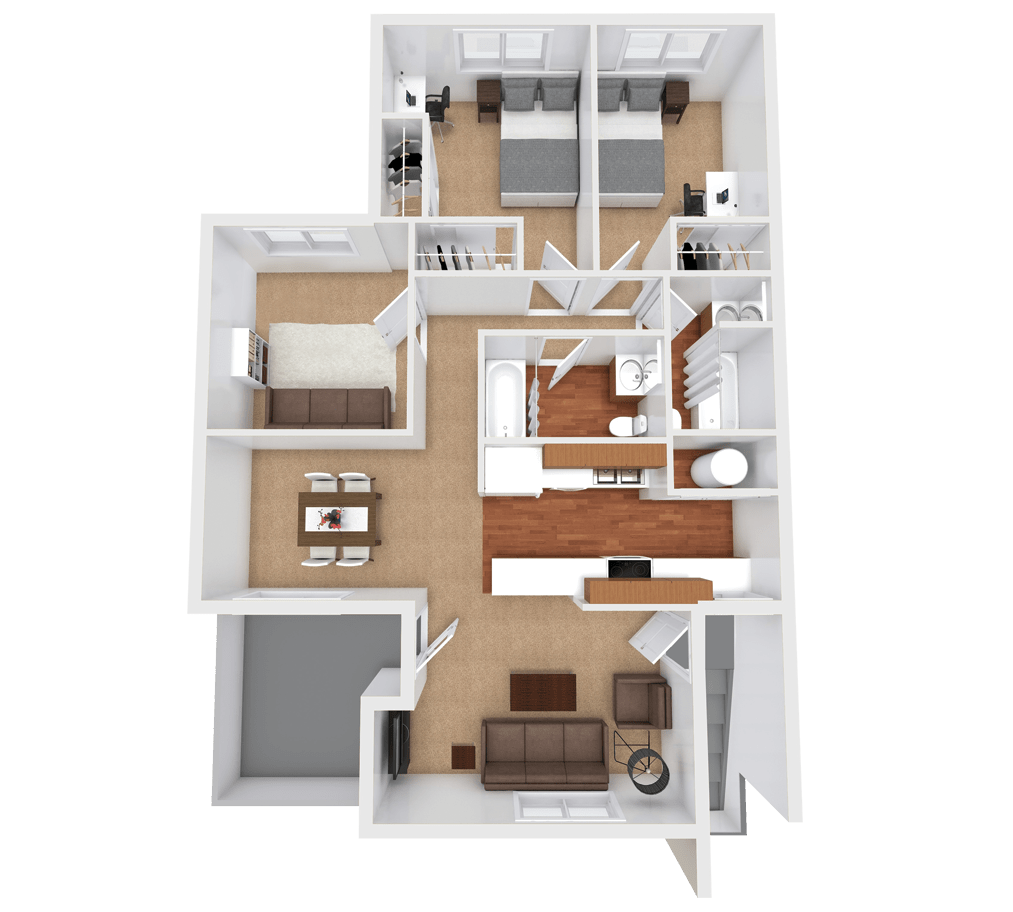2 Bed 2 Bath Apartment Layout