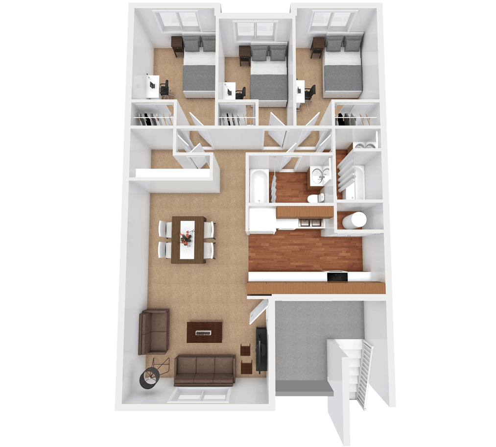 3 Bed 2 Bath Apartment Layout