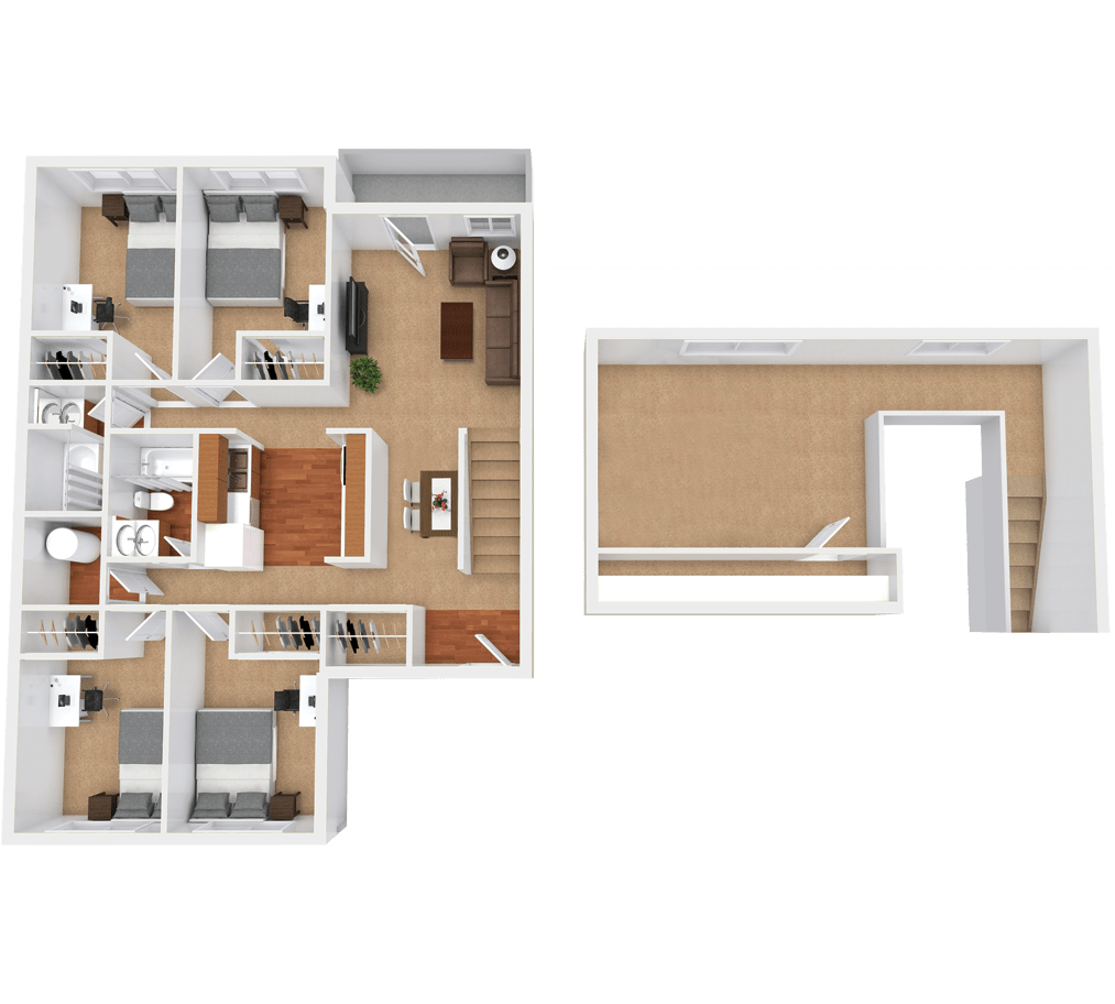 4 Bed 2 Bath Apartment Layout