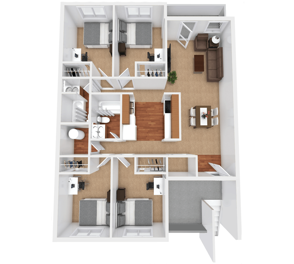 4 Bed 2 Bath Apartment Layout